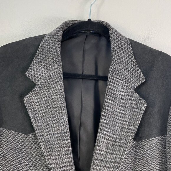 Pendleton Mens 40 Herringbone 100% Virgin Wool Blazer Jacket Elbow Patch Western - Picture 2 of 11